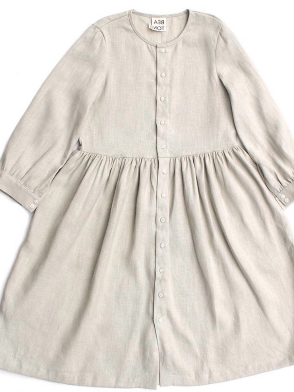 Beaton linen gathered dress. Bone.